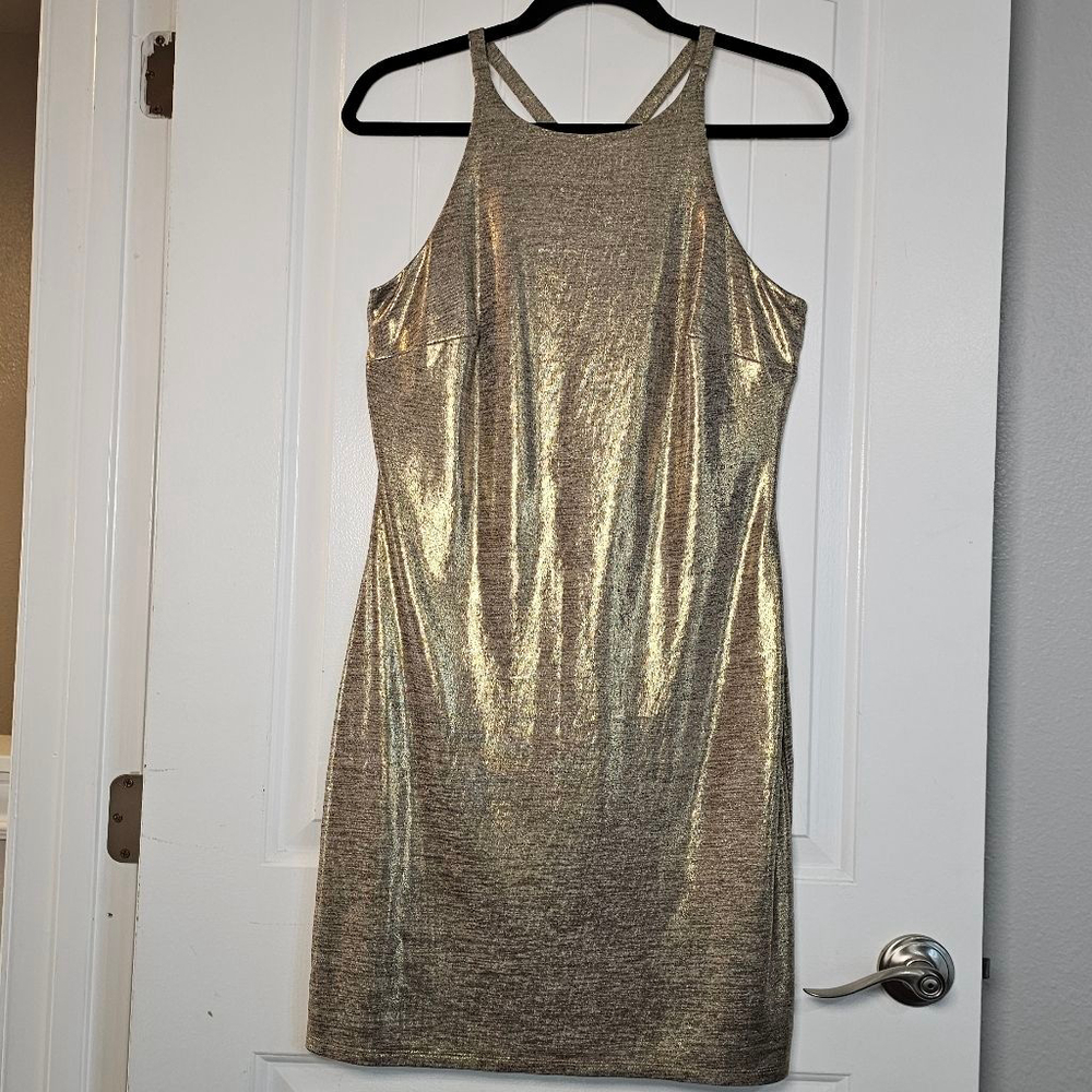WHBM med shimmery gold midi sheath dress